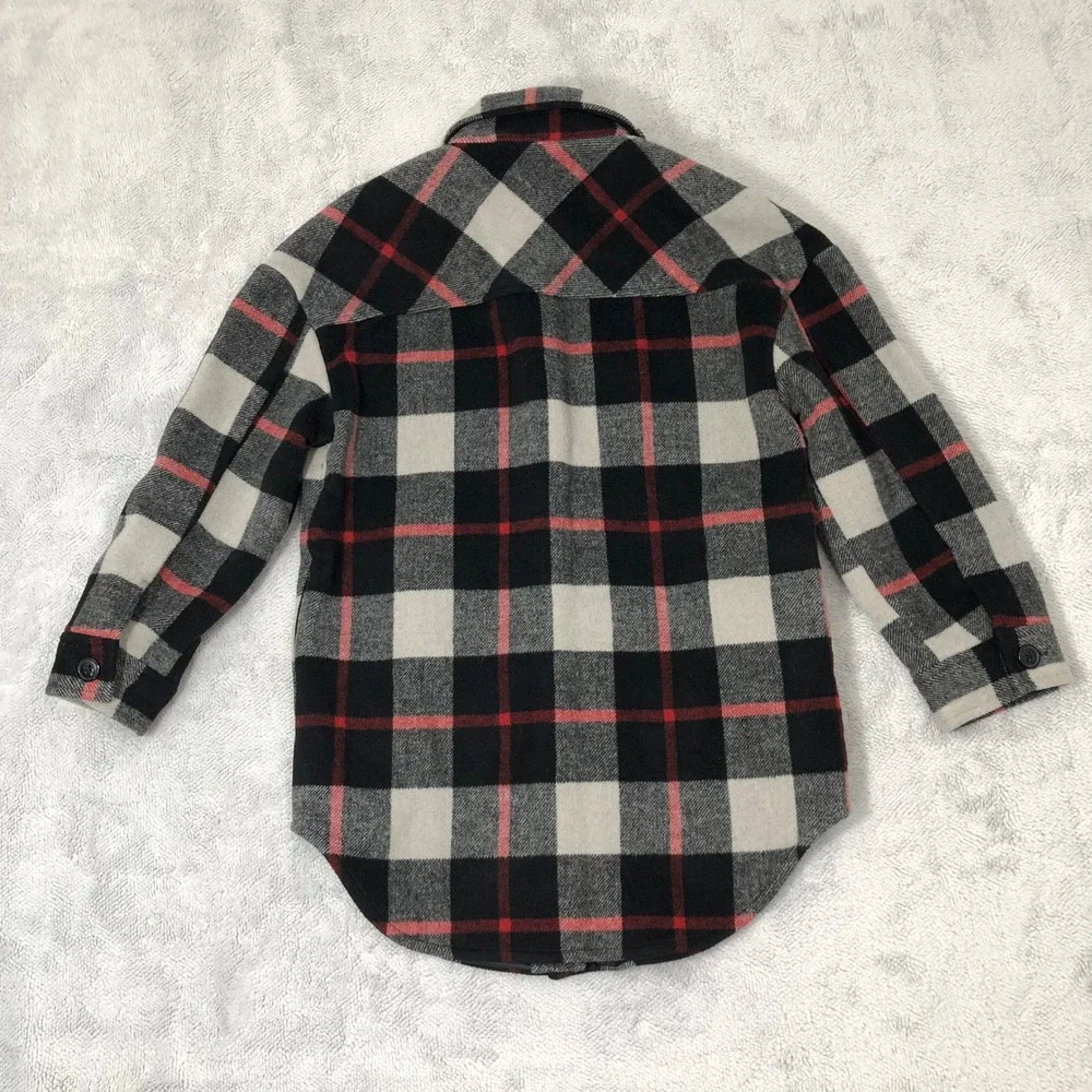 Gap Kids Plaid Wool Blend Shacket Boys Size Medium Black Red Grey Jacket Pockets